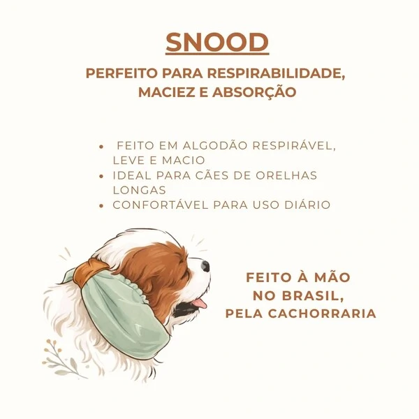 Snood Verde Água Clássico - Guarda Orelhas para cachorros de orelha longa - Cavalier, Cocker