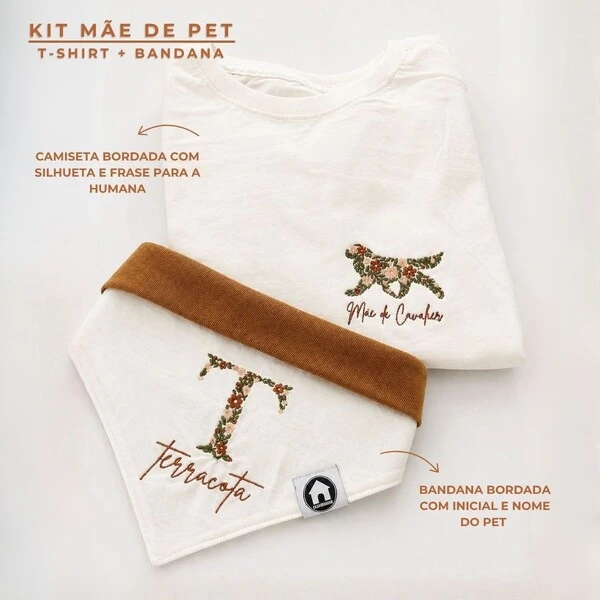 Kit Tal Mãe, Tal Pet - Camiseta mãe de Pet + Bandana para Cachorros e Gatos personalizadas