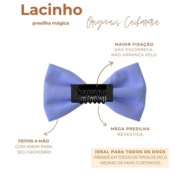 Kit com 6 Lacinhos Mega Presilha – Lavanda, Tiffany e Rosa - 03 pares - para Cachorro