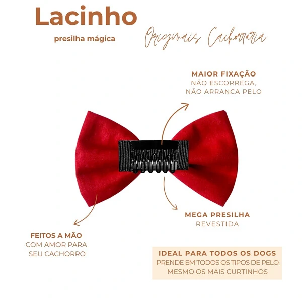 Kit com 4 Lacinhos Mega Presilha – Vermelho e Rosa Pink - 02 pares - para Cachorro