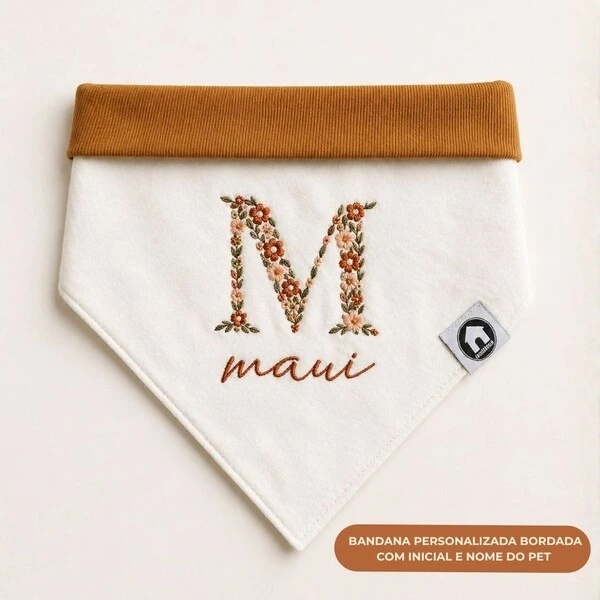 Bandana Bordada Floral Personalizada para Cachorro