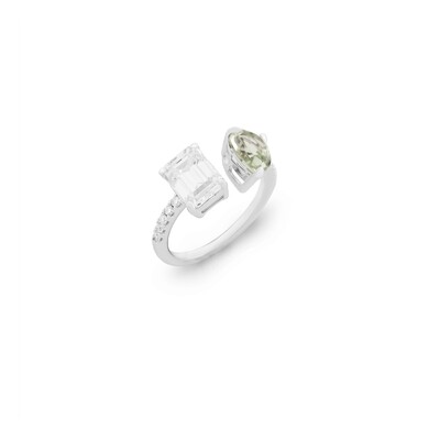 Foto Anel Prasiolita & Moissanite