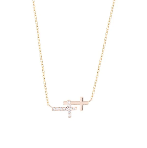 Colar Dupla Cruz Horizontal