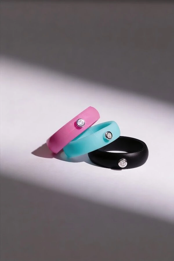 Anel Active Sparkle Moissanite & Silicone Preto