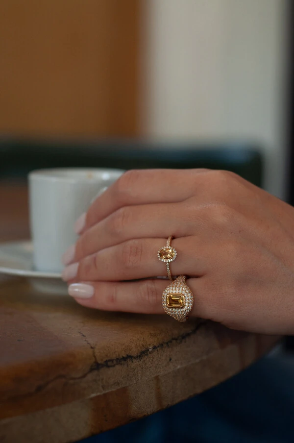 Anel Dália Citrino & Moissanite