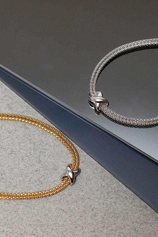Pulseira Malha Italiana Dupla X Dourada