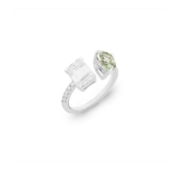 Anel Prasiolita & Moissanite