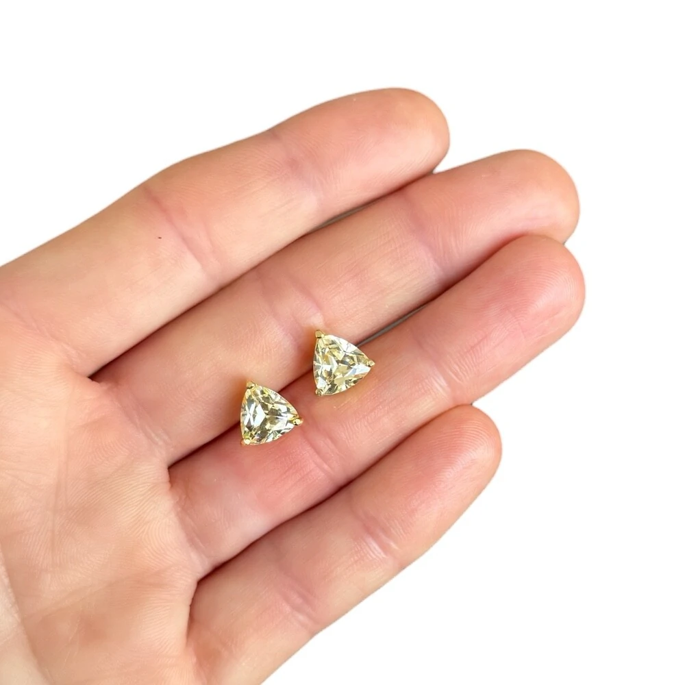 FotoBrinco joia solitario trillion yellow fancy prata925 ouro18k