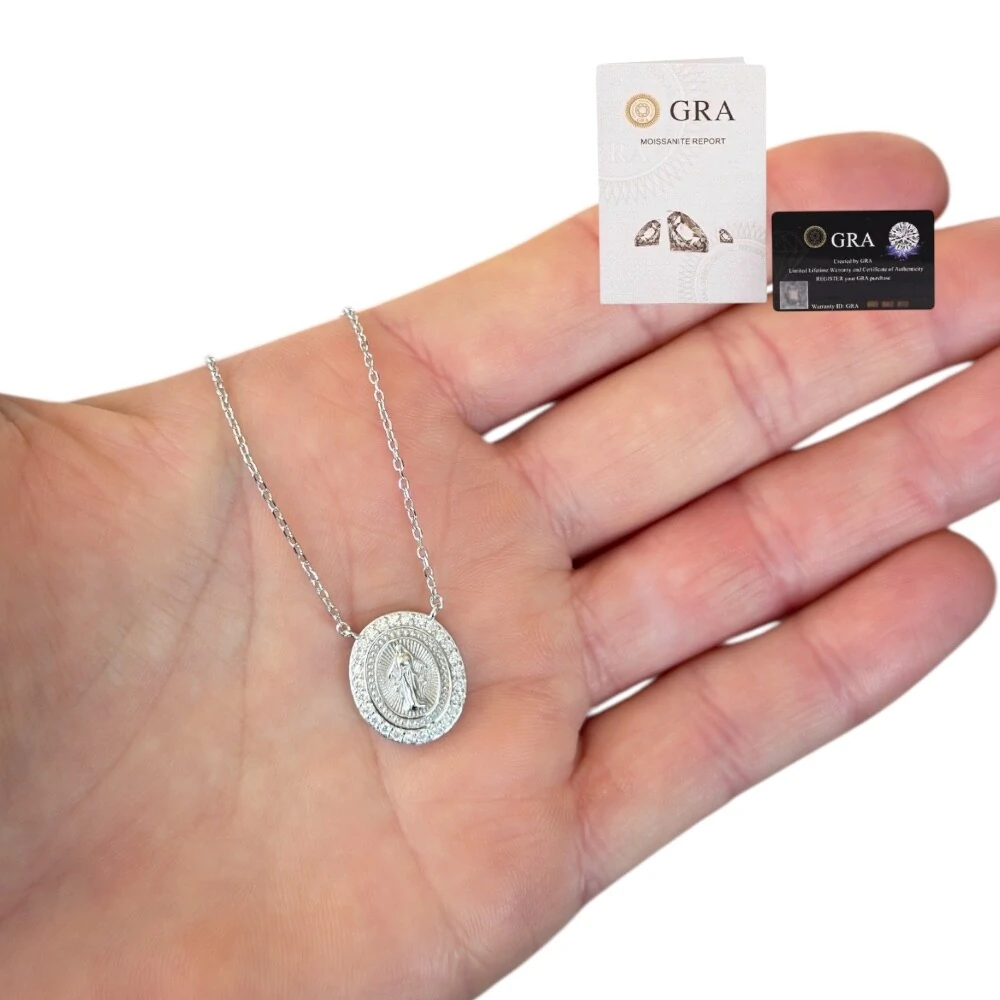 FotoColar joia medalha nossa senhora das graças moissanite 0.009ct prata925