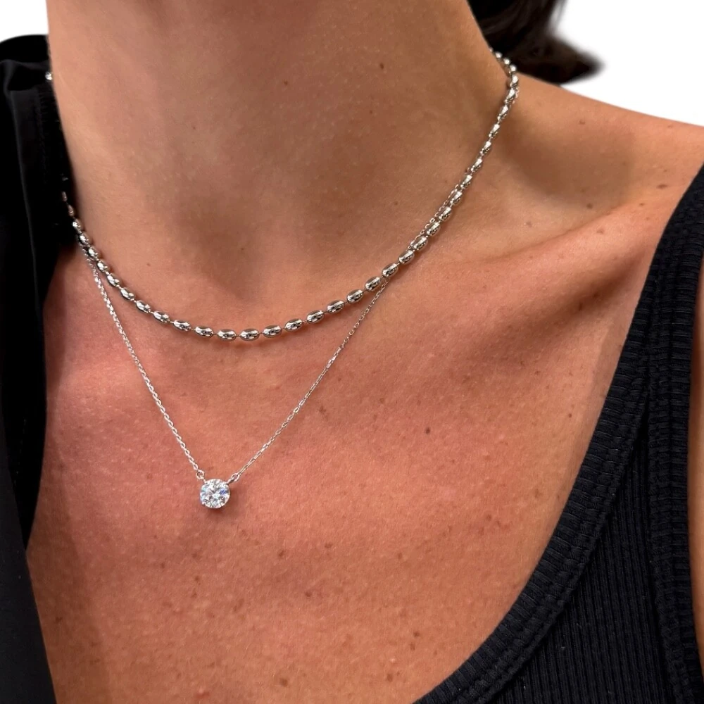 FotoColar joia solitário ponto de luz 1ct (6,5mm) moissanite prata925