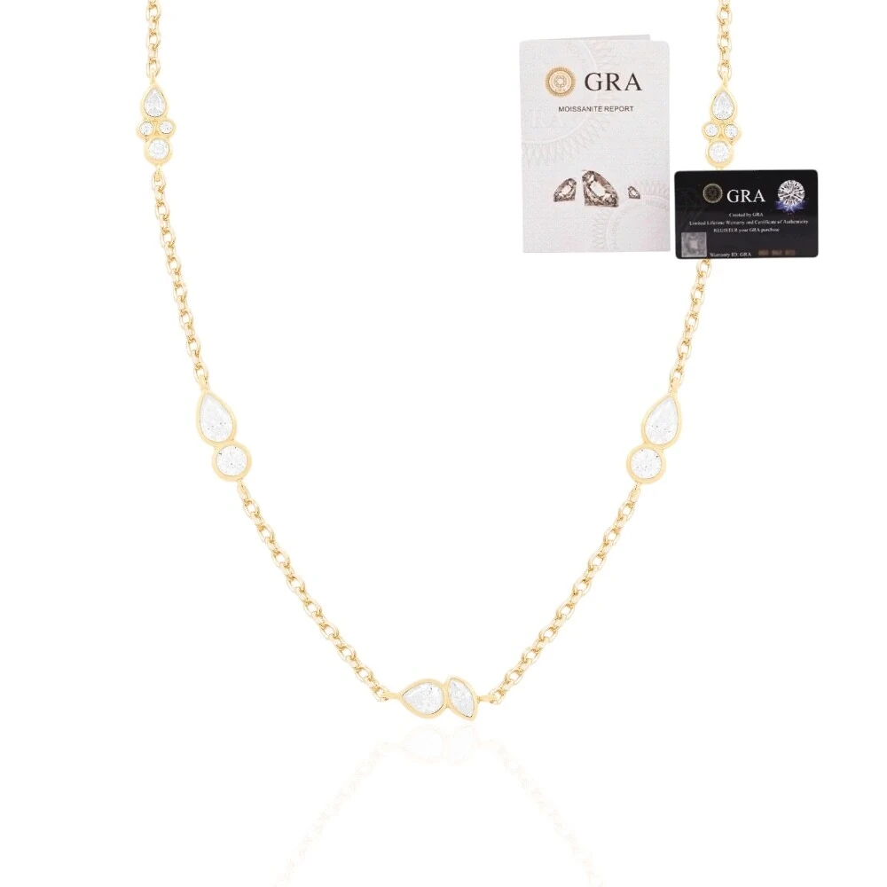 FotoColar gargantilha joia moissanite solitários e gotas 0.5ct (5mm e 3mm) prata925 ouro18k