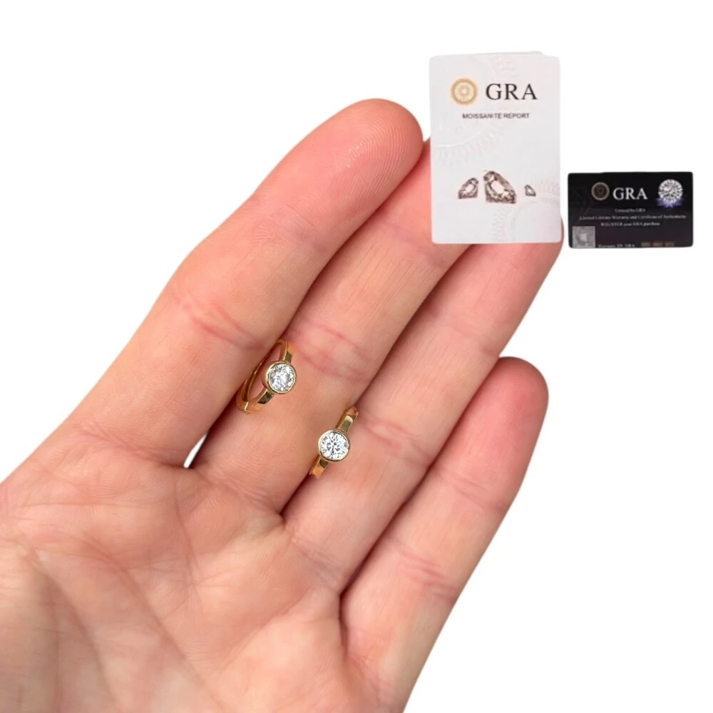 FotoBrinco argola 11mm joia moissanite com solitário cravação inglesa 0.46ct prata925 ouro18k