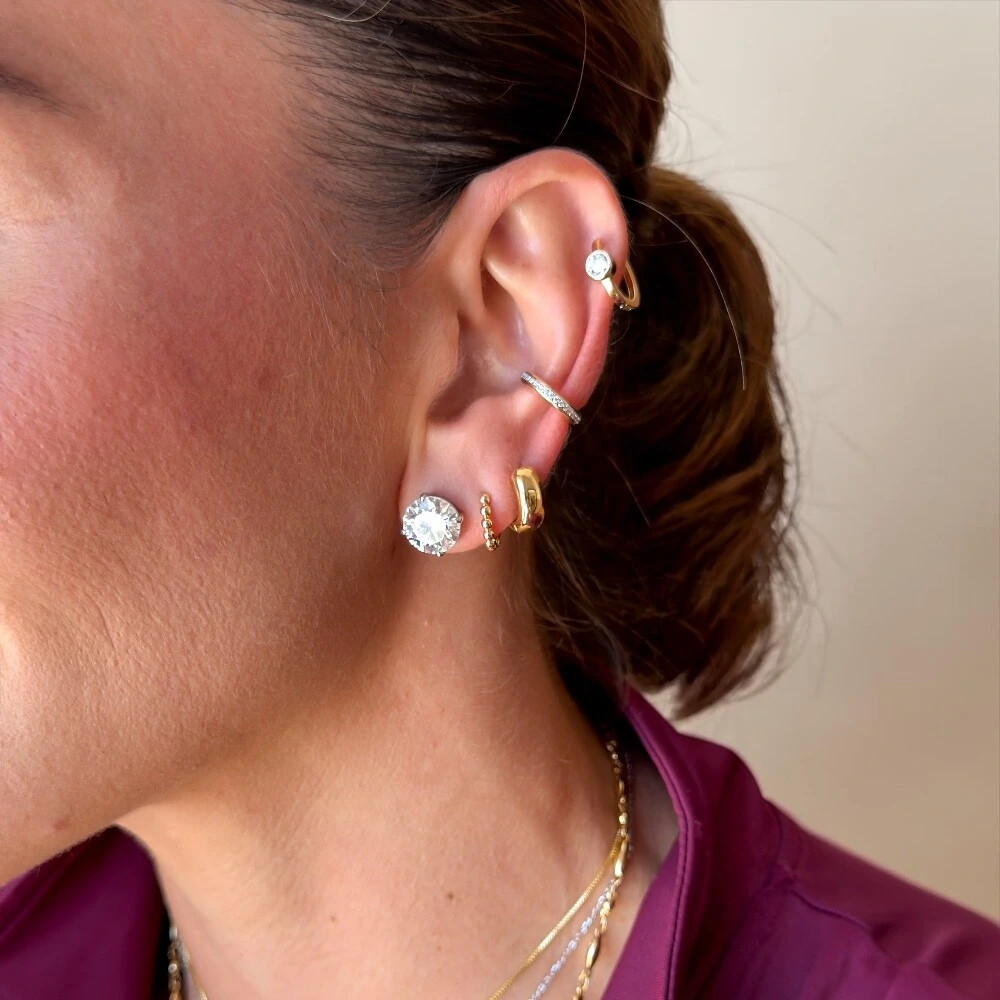 FotoBrinco joia argola click bolinhas 8mm prata925 ouro18k