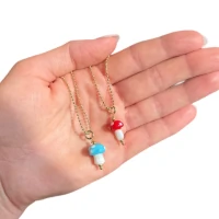 Colar corrente bolinhas com pingente cogumelo em murano turquesa ouro18k