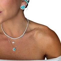 Colar gota turquesa natural volta cravejada prata925