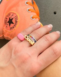 Anel Dedinho Esmaltado Rosa com Ponto de Luz Ouro18k