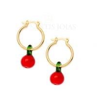 Argola com Cereja Murano Ouro