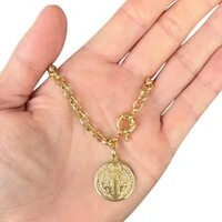Pulseira elos portugueses com medalha de são bento ouro18k