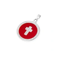 Pingente Cruz Esmaltado Vermelho Rodio