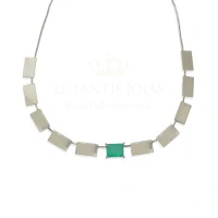 Colar e Choker plaquinhas com pedra retangular esmeralda colombiana Rodio