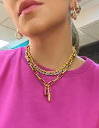 Pingente Cadeado Metalizado Rosa Ouro18k