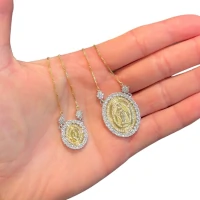 Colar medalha nossa senhora das graças com flor ouro18k (escolha o tamanho)