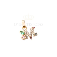 pingente letra rainbow cravejada ouro 18k