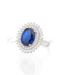 Anel Oval Safira Cravejado Prata 925