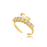 Anel Cravejado com Letra e Coraçao Ouro18k ( Disponível sob encomenda )