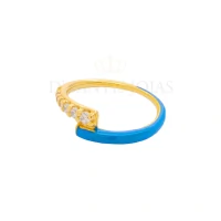 Anel Duplo Cravejado e Esmaltado Azul Ouro18k