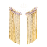 Brinco Ear Cuff Navetes Ametista com Franjas Ouro18k