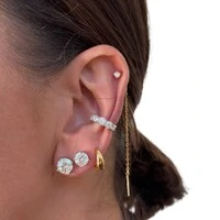 Brinco joia solitário com fio moissanite 0.10ct(3mm) prata925 ouro18k