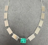 Colar e Choker plaquinhas com pedra retangular esmeralda colombiana Rodio