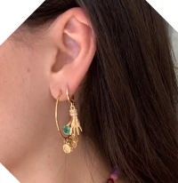 Argola e Pingente Mão com Ponto Turmalina Paraiba ouro