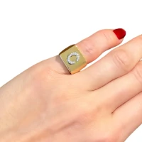 Anel quadrado regulável Inicial personalizado ouro18k (sob encomenda)
