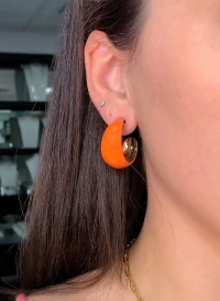 Argola Lagrima G 2cm5mm esmaltada Laranja Neon Ouro18k