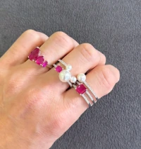 Anel tres gotas safira pink (rosa) prata925