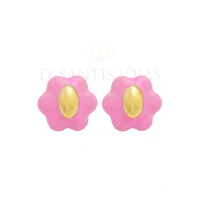 Brinco Flor esmaltada Rosa Ouro18k