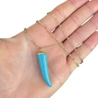 Colar elos clássicos longo com dente de sabre turquesa removível ouro18k