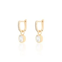 Brinco argola click cravejada com solitario cushion prata925 ouro18k