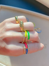 Anel Duplo Cravejado e Esmaltado Azul Ouro18k