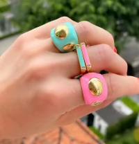 Anel Pop Rosa Chiclete Ouro18k