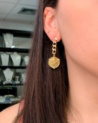Brinco Grumet com Moeda Rosas Ouro18k