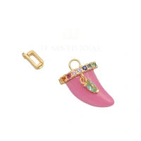 Pingente Dente Rosa Rainbow Ouro