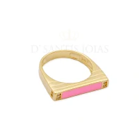 Anel Retangular Slim Esmaltado Rosa Ouro18k