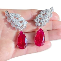 Brinco Ear Cuff Cluster Gota Rubi Prata925