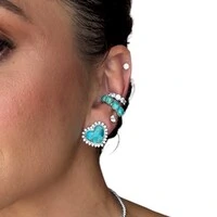 Brinco coração turquesa natural volta cravejada prata925