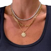 Colar e choker bolinhas com pingente medalha de são bento ouro18k