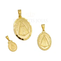 Pingente medalha de nossa senhora aparecida Ouro18k (escolha o tamanho)