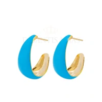 Argola Lagrima G 2cm7mm Esmaltada Azul Ouro